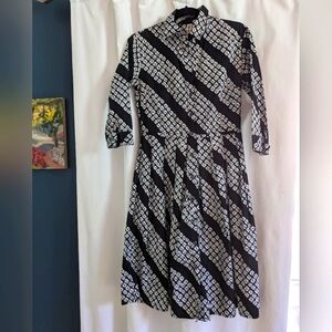 Samantha Sung Audrey Button Shirtdress Black White Stretch Cotton Size 6